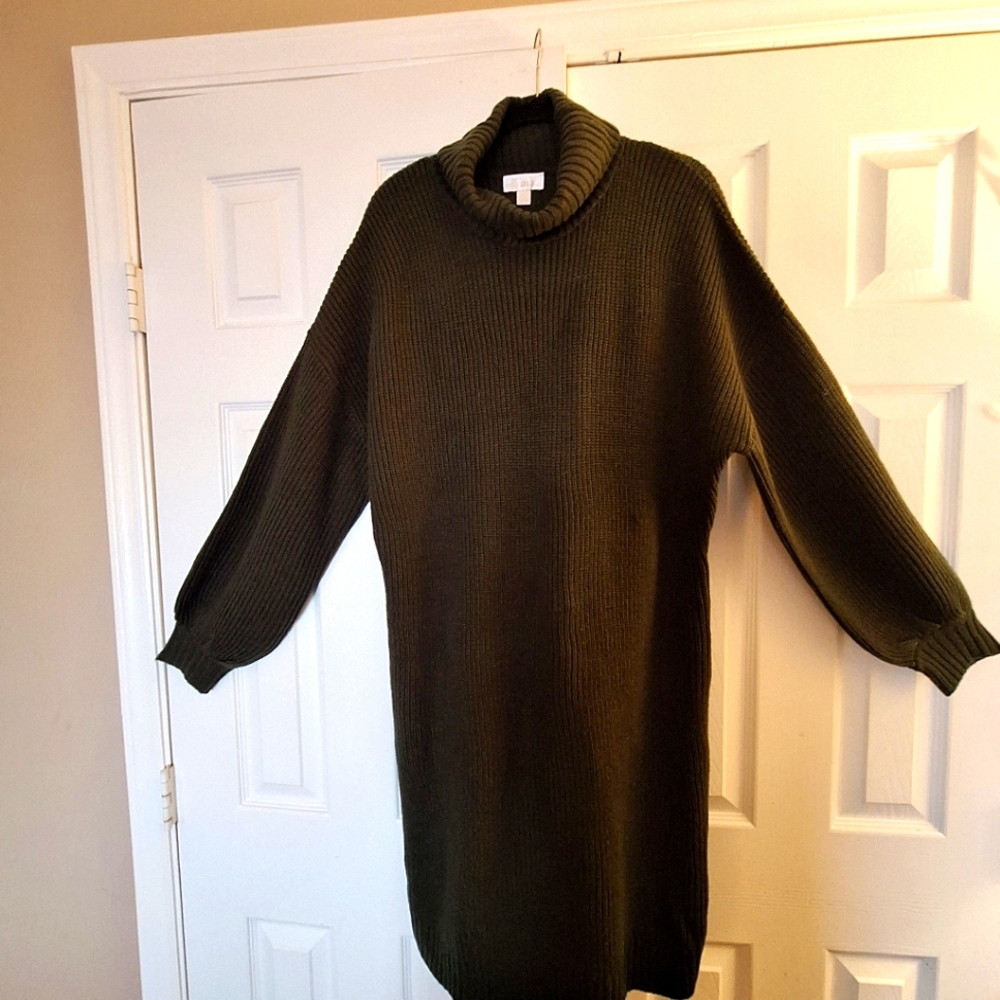 Belle by Kim Gravel Ribbed Turtleneck Sweater Dress Fresh Fir